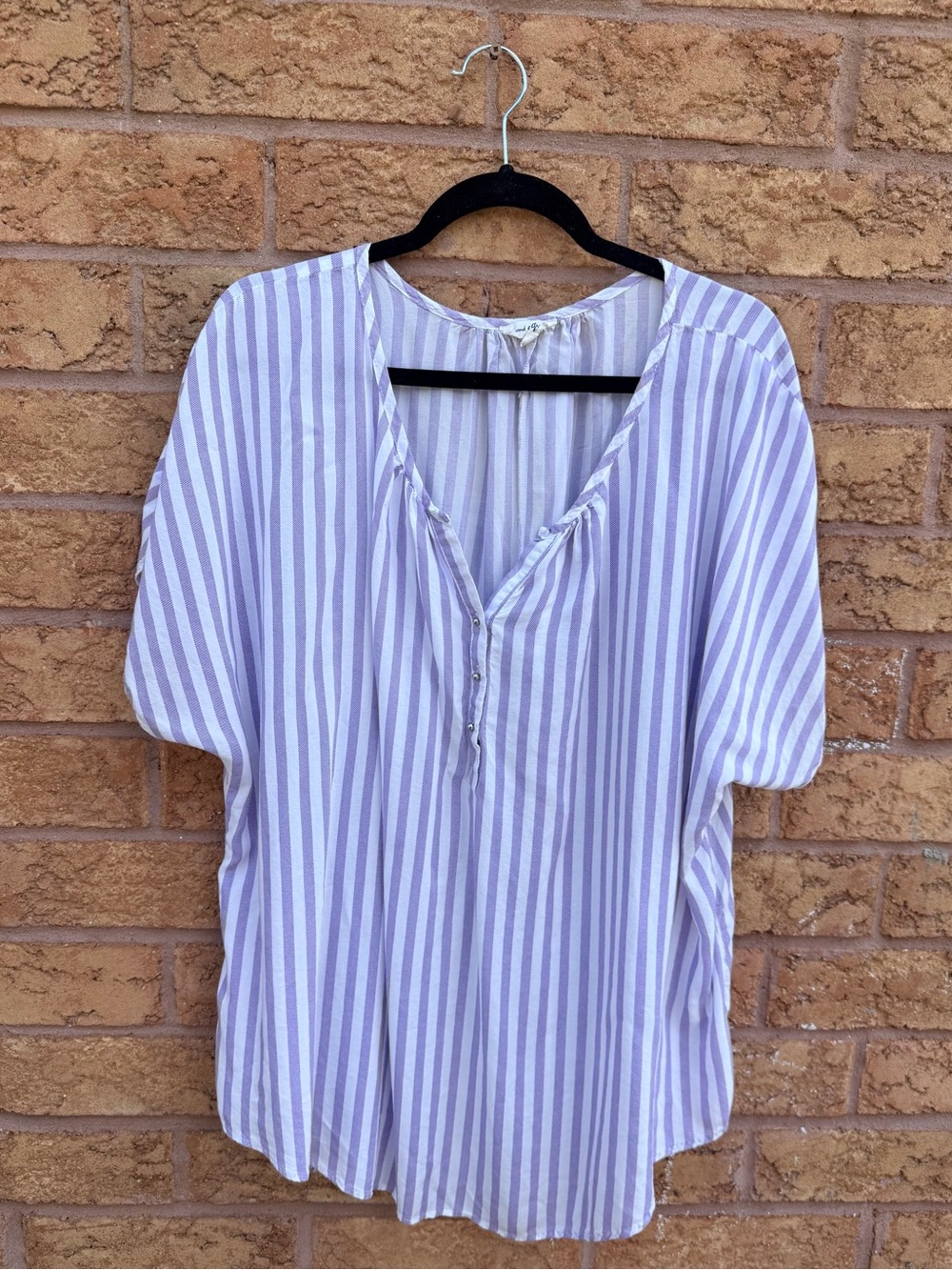 4/$25 • Grand & Greene Striped Lavender & White Women’s Button Split-Neck Top